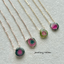 Charger l&#39;image dans la galerie, Watermelon tourmaline slice necklace #4 Rose Gold