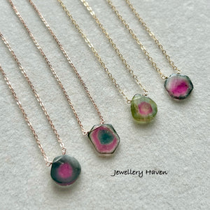 Watermelon tourmaline slice necklace #4 Rose Gold