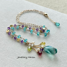 Load image into Gallery viewer, Teal green fluorite with amethyst and apatite necklace