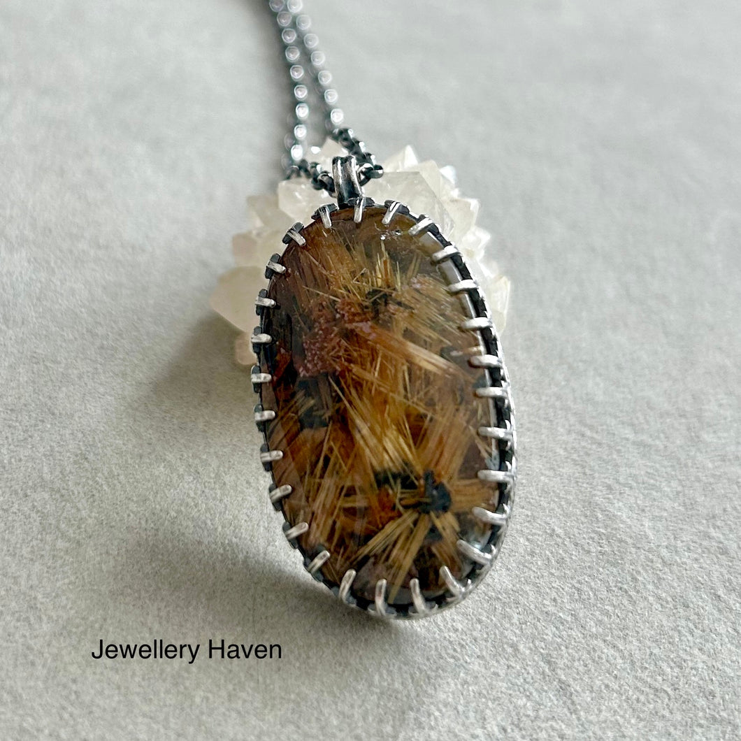 Star golden rutilated quartz pendant necklace