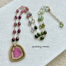 Charger l&#39;image dans la galerie, Watermelon tourmaline slice with tourmaline oval nugget necklace