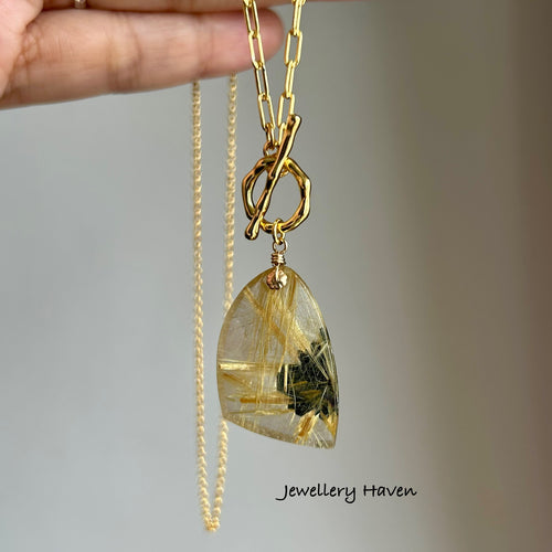 Golden rutilated quartz toggle necklace