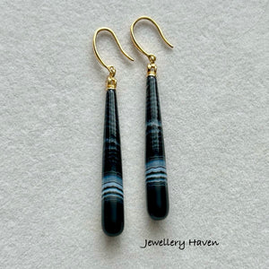Banded black agate earrings