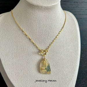 Golden rutilated quartz toggle necklace