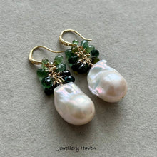 Load image into Gallery viewer, Green tourmaline and baroque pearl earrings