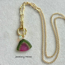 Load image into Gallery viewer, Reserved for E … Watermelon tourmaline toggle necklace