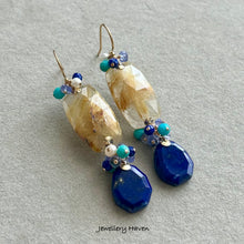 Charger l'image dans la galerie, Golden rutilated quartz and lapis lazuli earrings