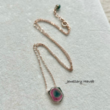 Carica l&#39;immagine nel visualizzatore di Gallery, Watermelon tourmaline slice necklace #4 Rose Gold