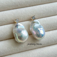 Load image into Gallery viewer, Rare bluish iridescent baroque pearl stud earrings