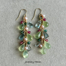 Load image into Gallery viewer, Prehnite and moss aquamarine earrings (spring theme)