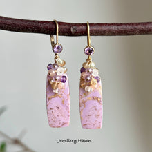 Laden Sie das Bild in den Galerie-Viewer, Phosphosiderite, moonstone, pink amethyst earrings
