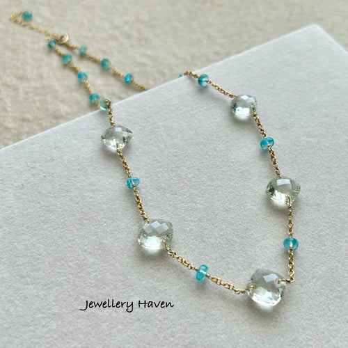 Green amethyst and Caribbean blue apatite necklace
