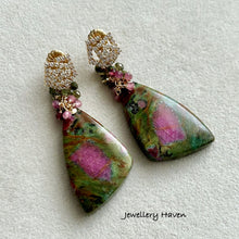 Cargar imagen en el visor de la galería, Ruby fuchsite and tourmaline earrings