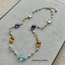 Load image into Gallery viewer, Blue topaz, citrine, amethyst and rose quartz nugget necklace