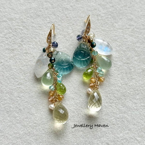 Teal green carved fluorite earrings