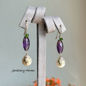 Royal purple amethyst and pearl drop earrings