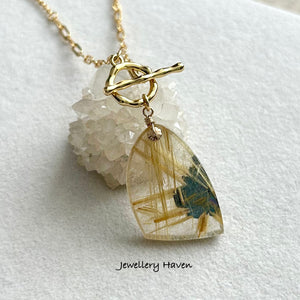 Golden rutilated quartz toggle necklace