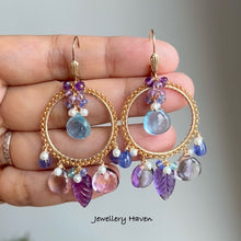 Cargar imagen en el visor de la galería, Aquamarine, ametrine, amethyst chandelier earrings