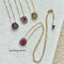 Load image into Gallery viewer, Watermelon tourmaline slice necklace #2 Gold