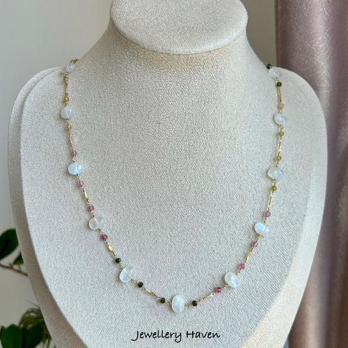 Moonstone and tourmaline necklace