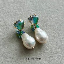Load image into Gallery viewer, Edison pearl and triangular abalone shell stud earrings