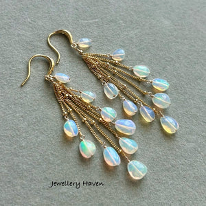 Flashy Ethiopian opal nugget tassel earrings