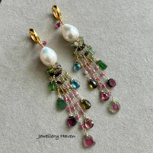 Charger l&#39;image dans la galerie, Edison pearl and tourmaline tassels earrings