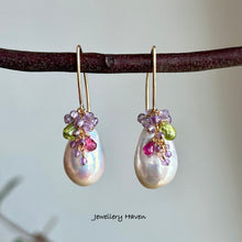 Charger l'image dans la galerie, Edison pearl, pink amethyst, peridot, tourmaline earrings