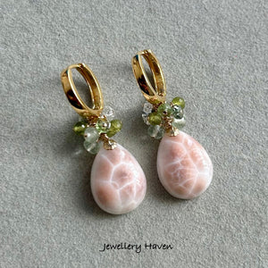 Pink natrolite hoop earrings