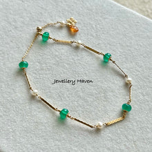 Cargar imagen en el visor de la galería, Green onyx and pearl bracelet 14k gold filled