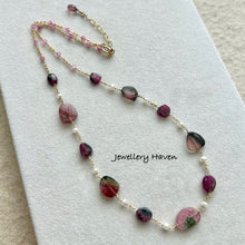 Charger l&#39;image dans la galerie, Watermelon tourmaline and pearl necklace