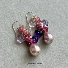 Charger l'image dans la galerie, Edison pearl, rose quartz, amethyst and pink tourmaline earrings
