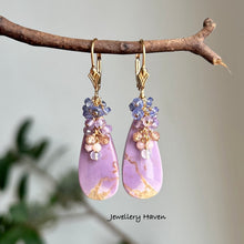 Load image into Gallery viewer, Phosphosiderite, tanzanite, pink amethyst earrings