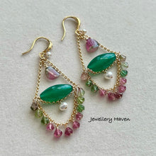 Charger l&#39;image dans la galerie, Green onyx and tourmaline chandelier earrings