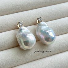 Load image into Gallery viewer, Rare bluish iridescent baroque pearl stud earrings