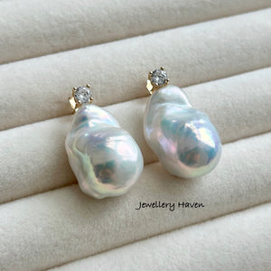 Rare bluish iridescent baroque pearl stud earrings