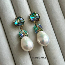 Load image into Gallery viewer, Edison pearl and abalone shell stud earrings (detachable dangle)