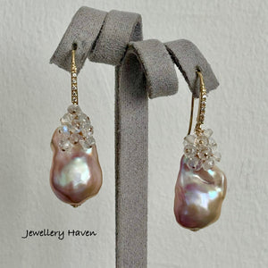 Blush lilac pink iridescence baroque pearl and moonstones earrings