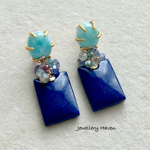 Load image into Gallery viewer, Lapis lazuli with larimar studs earrings