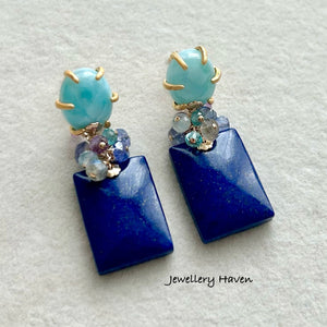 Lapis lazuli with larimar studs earrings