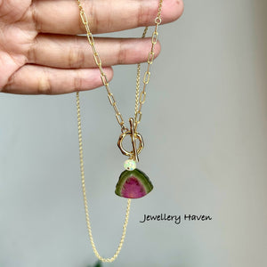 Reserved for E … Watermelon tourmaline toggle necklace