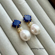Load image into Gallery viewer, Lapis lazuli studs and Edison pearl earrings (detachable)