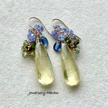 Load image into Gallery viewer, Elongated drop lemon quartz earrings