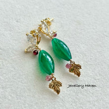 Cargar imagen en el visor de la galería, Green onyx and pink tourmaline earrings