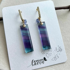 Baguette cut rainbow fluorites earrings