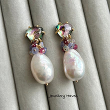 Load image into Gallery viewer, Edison pearl and triangular abalone shell stud earrings
