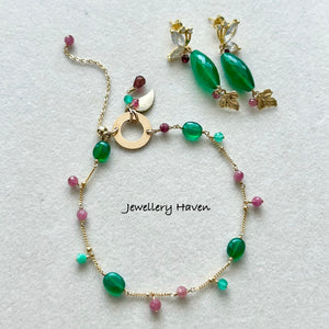 Green onyx and pink tourmaline bracelet