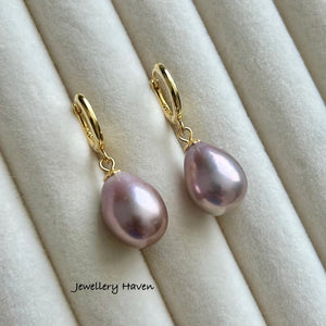 Lilac purple Edison pearl hoop earrings