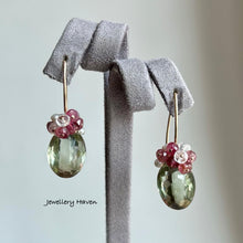 Cargar imagen en el visor de la galería, Green amethyst, moonstone, tourmaline earrings