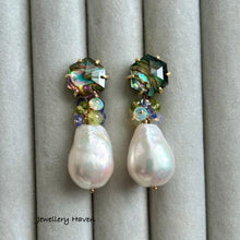 Load image into Gallery viewer, Edison pearl and hexagon abalone shell stud earrings (detachable dangle)